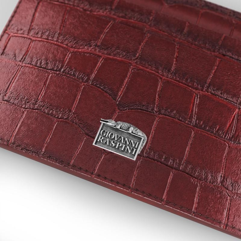 Portacarte Pelle Croco Borgogna