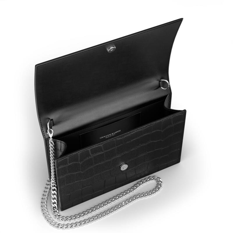 Pochette Jungle Pelle Croco Nera