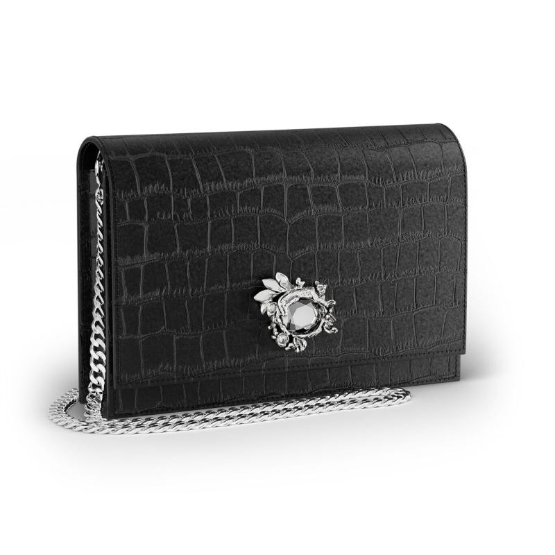 Pochette Jungle Pelle Croco Nera