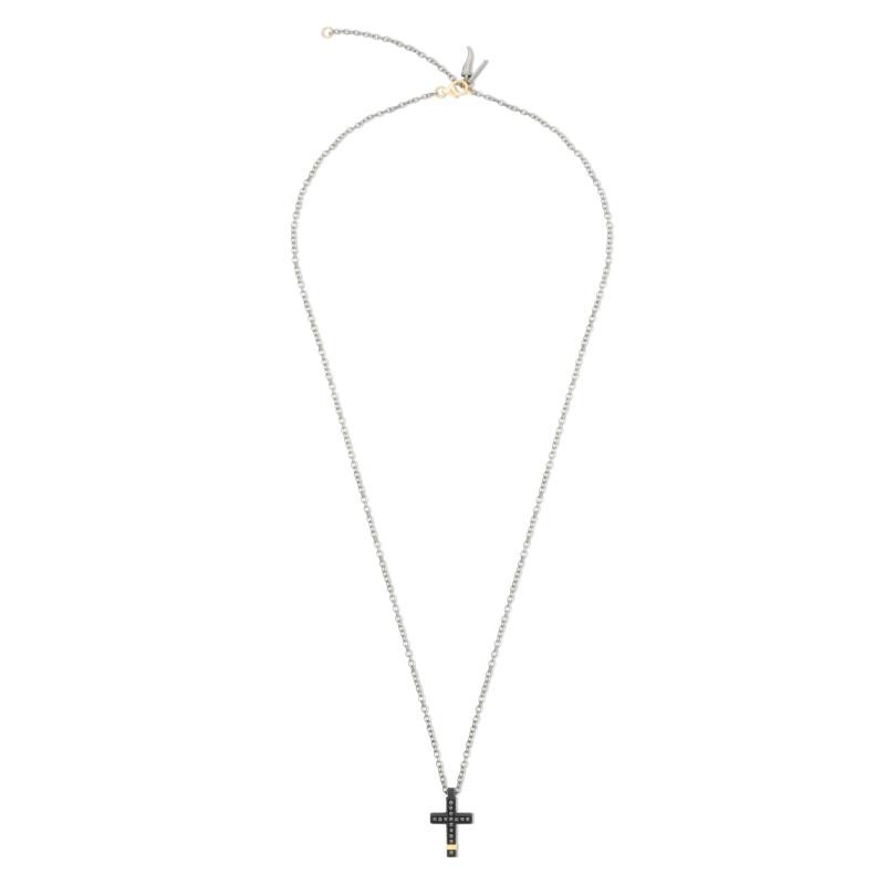 Collana con Croce in Titanio Nero, Oro Rosso e Diamanti Black