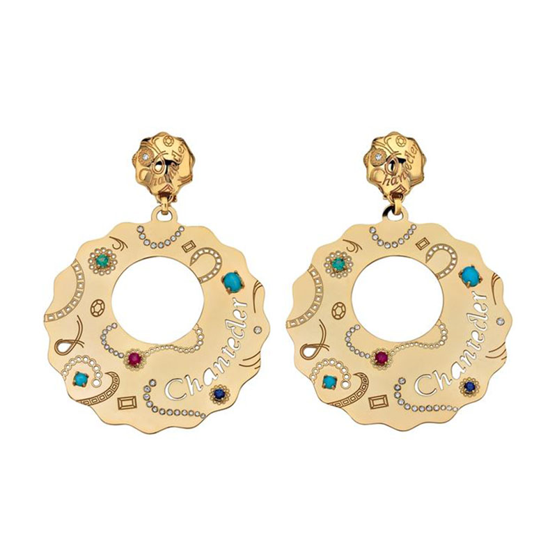 CHANTECLER | SUAMÈM |  Orecchini maxi in oro giallo con turchese, zaffiri, rubini, smeraldi e diamanti | 7896.jpg